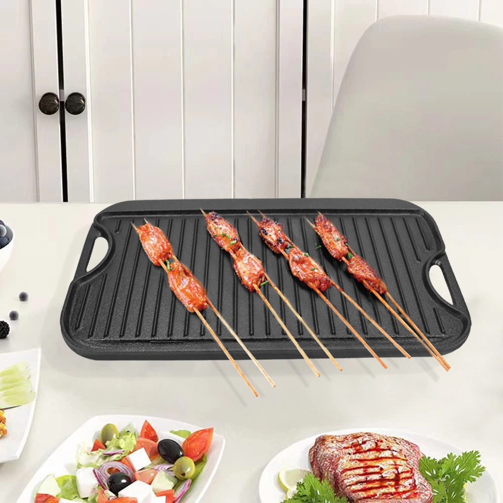 LFGB BSCI Campfire Outdoor Cookware Kitchenware Bakeware BBQ 50X27cm 20"X11" Cast Iron Steak Reversible Giddle Plate Grill Pan Baking Pan Plate Comal Griddle