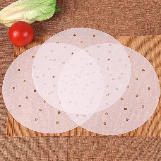 Huile de silicone perforée de qualité alimentaire Cuiseur à vapeur antiadhésif Papier à vapeur Dim Sum Doublures de cuiseur à vapeur jetables Ustensiles de cuisson de cuisine Papier carré rond antiadhésif